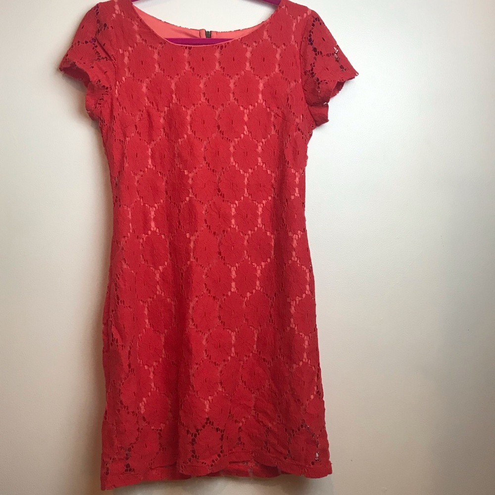 Target pink lace dress short sleeved zip back S